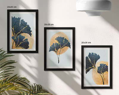 Juego de 3 cuadros decorativos Hojas de ginkgo estéticas sobre un fondo claro
