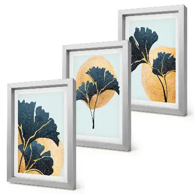 Juego de 3 cuadros decorativos con diseño de hojas de ginkgo sobre fondo claro