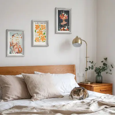 Juego de 3 cuadros decorativos con retratos florales de ramos y hojas coloridas