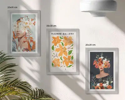 Juego de 3 cuadros decorativos con retratos florales de ramos y hojas coloridas