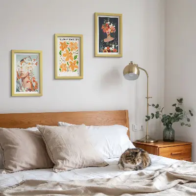 Juego de 3 cuadros decorativos con retratos florales de ramos y hojas coloridas