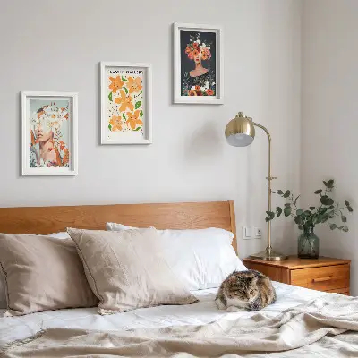 Juego de 3 cuadros decorativos con retratos florales de ramos y hojas coloridas