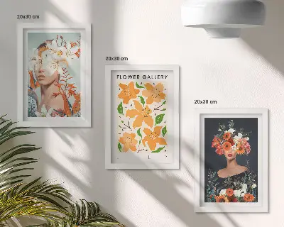 Juego de 3 cuadros decorativos con retratos florales de ramos y hojas coloridas