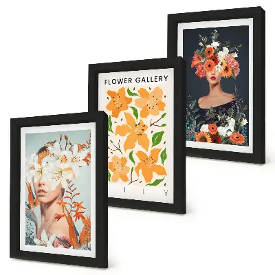 Juego de 3 cuadros decorativos con retratos florales de ramos y hojas coloridas