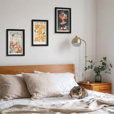 Juego de 3 cuadros decorativos con retratos florales de ramos y hojas coloridas