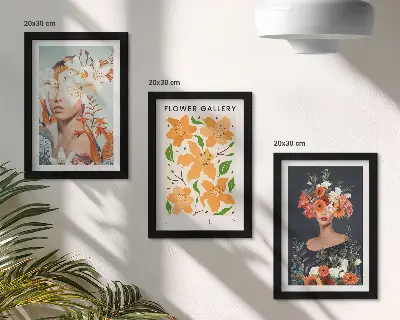 Juego de 3 cuadros decorativos con retratos florales de ramos y hojas coloridas