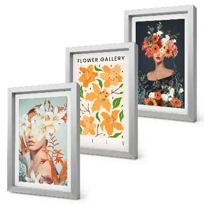 Juego de 3 cuadros decorativos con retratos florales de ramos y hojas coloridas