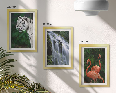 Juego de 3 cuadros decorativos Cascada del Tigre y flamencos rosados ​​en la naturaleza
