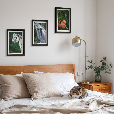 Juego de 3 cuadros decorativos Cascada del Tigre y flamencos rosados ​​en la naturaleza