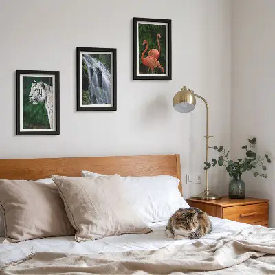 Juego de 3 cuadros decorativos de cascada del tigre y flamencos rosados en la naturaleza