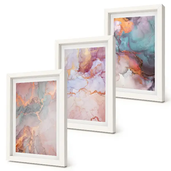 Tríptico enmarcado de diseños abstractos en colores pastel con detalles