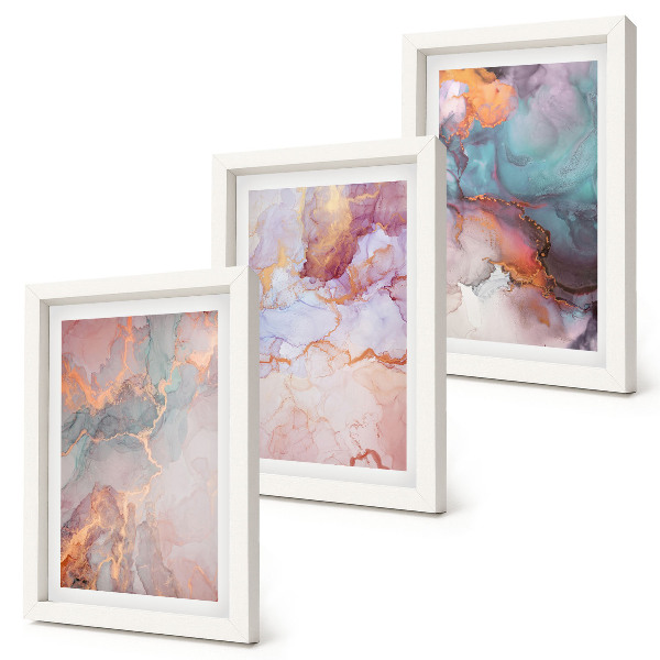 Tríptico enmarcado Diseños abstractos en colores pastel con detalles
