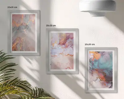 Tríptico enmarcado de diseños abstractos en colores pastel con detalles