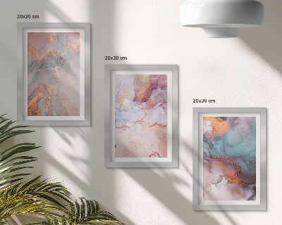 Tríptico enmarcado Diseños abstractos en colores pastel con detalles