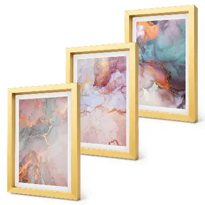 Tríptico enmarcado de diseños abstractos en colores pastel con detalles