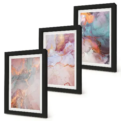 Tríptico enmarcado de diseños abstractos en colores pastel con detalles