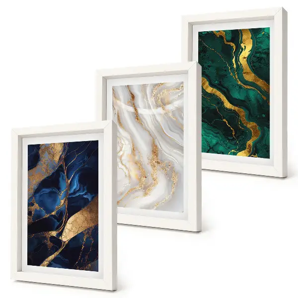 Juego de 3 cuadros decorativos con diseños abstractos en tonos azules y verdes