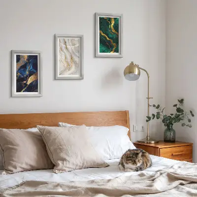 Juego de 3 cuadros decorativos con diseños abstractos en tonos azules y verdes