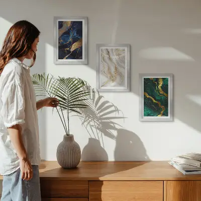 Juego de 3 cuadros decorativos con diseños abstractos en tonos azules y verdes