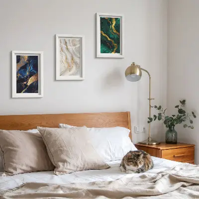 Juego de 3 cuadros decorativos con diseños abstractos en tonos azules y verdes