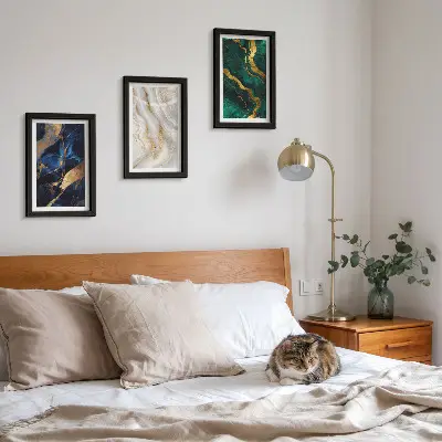 Juego de 3 cuadros decorativos con diseños abstractos en tonos azules y verdes
