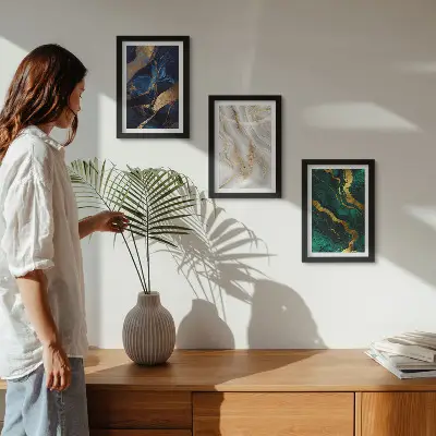 Juego de 3 cuadros decorativos con diseños abstractos en tonos azules y verdes