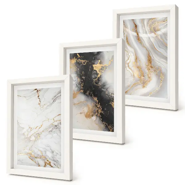 Tríptico enmarcado con diseños abstractos en tonos blancos y negros