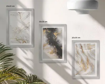 Tríptico enmarcado con diseños abstractos en tonos blancos y negros
