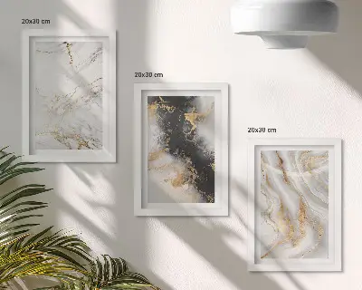 Tríptico enmarcado con diseños abstractos en tonos blancos y negros