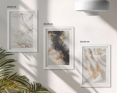 Tríptico enmarcado Diseños abstractos en tonos blancos y negros.