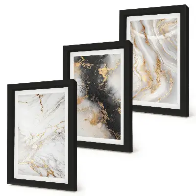 Tríptico enmarcado con diseños abstractos en tonos blancos y negros