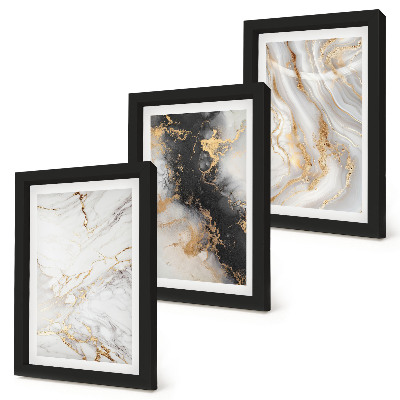 Tríptico enmarcado Diseños abstractos en tonos blancos y negros.