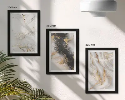Tríptico enmarcado con diseños abstractos en tonos blancos y negros