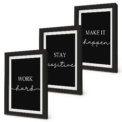 Juego de 3 cuadros decorativos Elegantes eslóganes motivacionales sobre un fondo negro.
