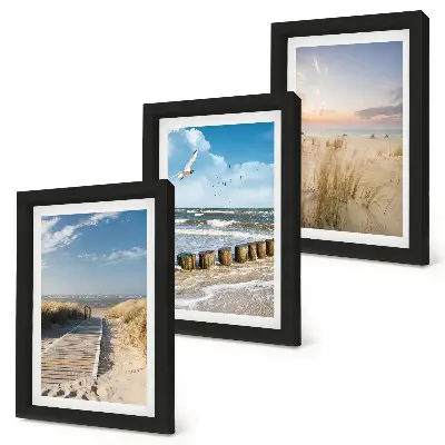 Juego de 3 cuadros decorativos con paisaje de playa, arena, olas, cielo y pájaros en vuelo