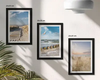 Juego de 3 cuadros decorativos con paisaje de playa, arena, olas, cielo y pájaros en vuelo