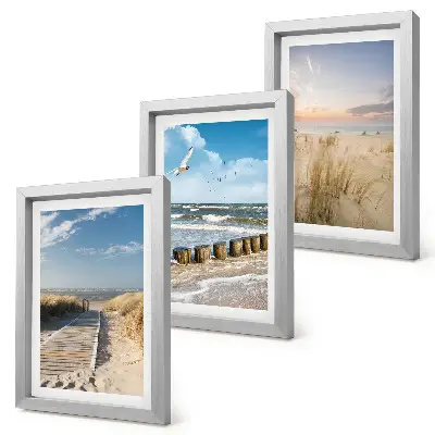Juego de 3 cuadros decorativos con paisaje de playa, arena, olas, cielo y pájaros en vuelo