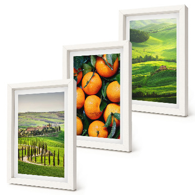 Tríptico enmarcado Paisaje rural italiano con naranjas y naturaleza.