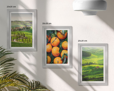 Tríptico enmarcado Paisaje rural italiano con naranjas y naturaleza.