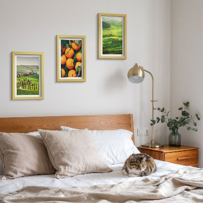 Tríptico enmarcado Paisaje rural italiano con naranjas y naturaleza.