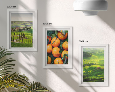 Tríptico enmarcado Paisaje rural italiano con naranjas y naturaleza.