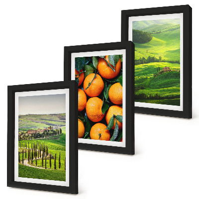 Tríptico enmarcado Paisaje rural italiano con naranjas y naturaleza.
