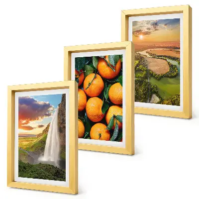 Juego de 3 cuadros decorativos con paisaje italiano de cascada, montaña y atardecer con naranjas