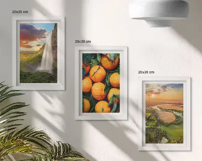 Juego de 3 cuadros decorativos con paisaje italiano de cascada, montaña y atardecer con naranjas