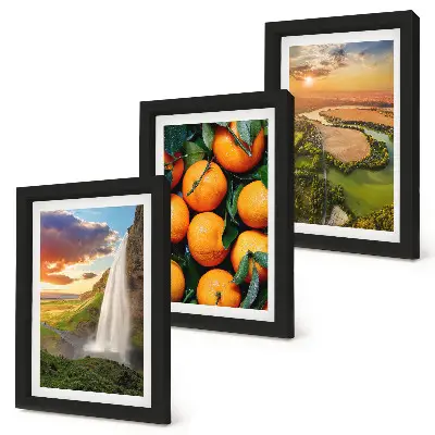 Juego de 3 cuadros decorativos con paisaje italiano de cascada, montaña y atardecer con naranjas