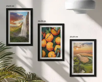 Juego de 3 cuadros decorativos con paisaje italiano de cascada, montaña y atardecer con naranjas