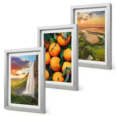Juego de 3 cuadros decorativos con paisaje italiano de cascada, montaña y atardecer con naranjas