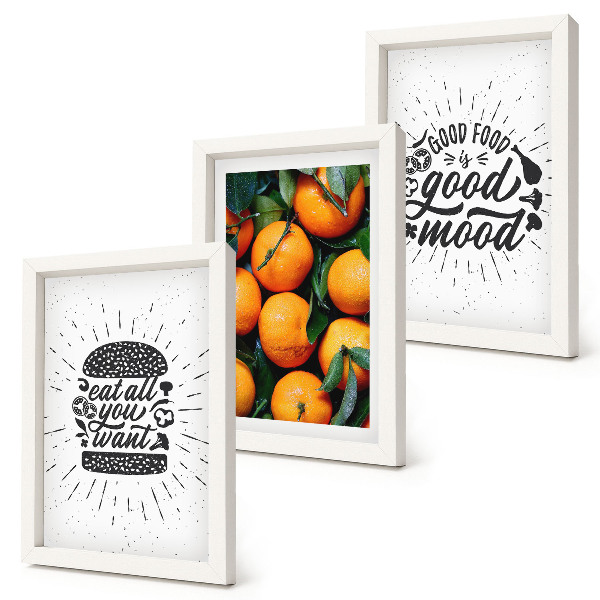 Tríptico enmarcado Motivos de cocina y naranjas jugosas