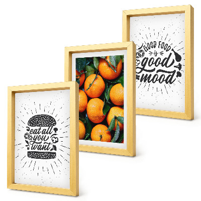 Tríptico enmarcado Motivos de cocina y naranjas jugosas