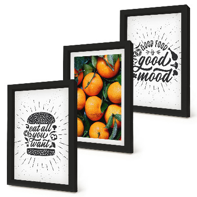 Tríptico enmarcado Motivos de cocina y naranjas jugosas